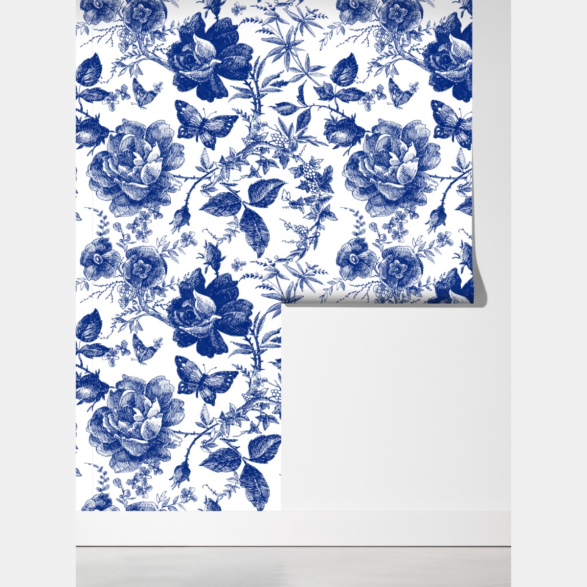 Fototapeta niebieski kwiatowy wzór toile – Wallissimo® Fototapeta niebieski kwiatowy wzór toile – Wallissimo®