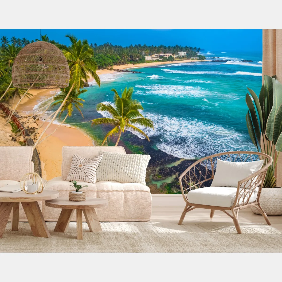 Fototapeta turkusowe tropikalne wybrzeże z palmami – Wallissimo® Fototapeta turkusowe tropikalne wybrzeże z palmami – Wallissimo®