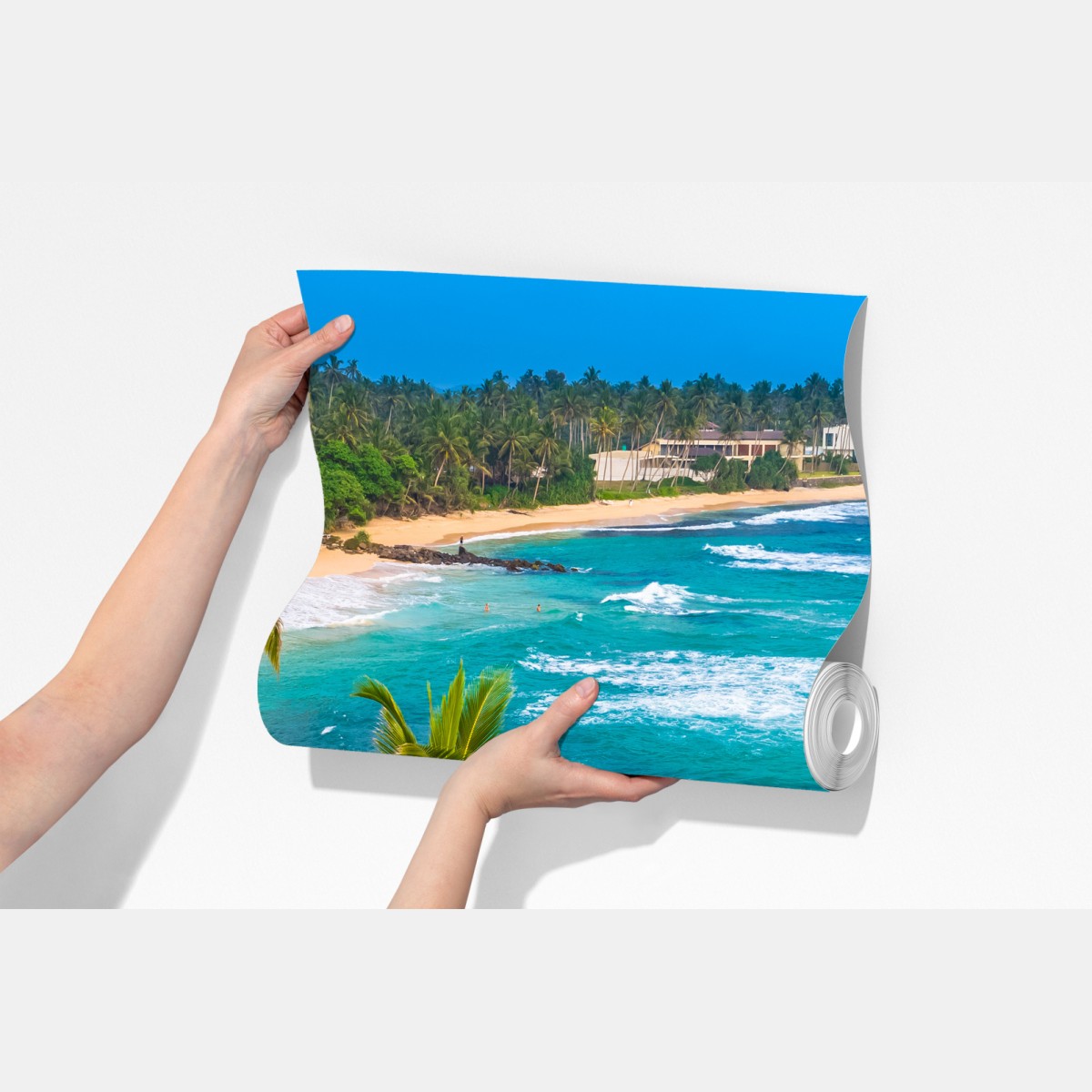 Fototapeta turkusowe tropikalne wybrzeże z palmami – Wallissimo® Fototapeta turkusowe tropikalne wybrzeże z palmami – Wallissimo®