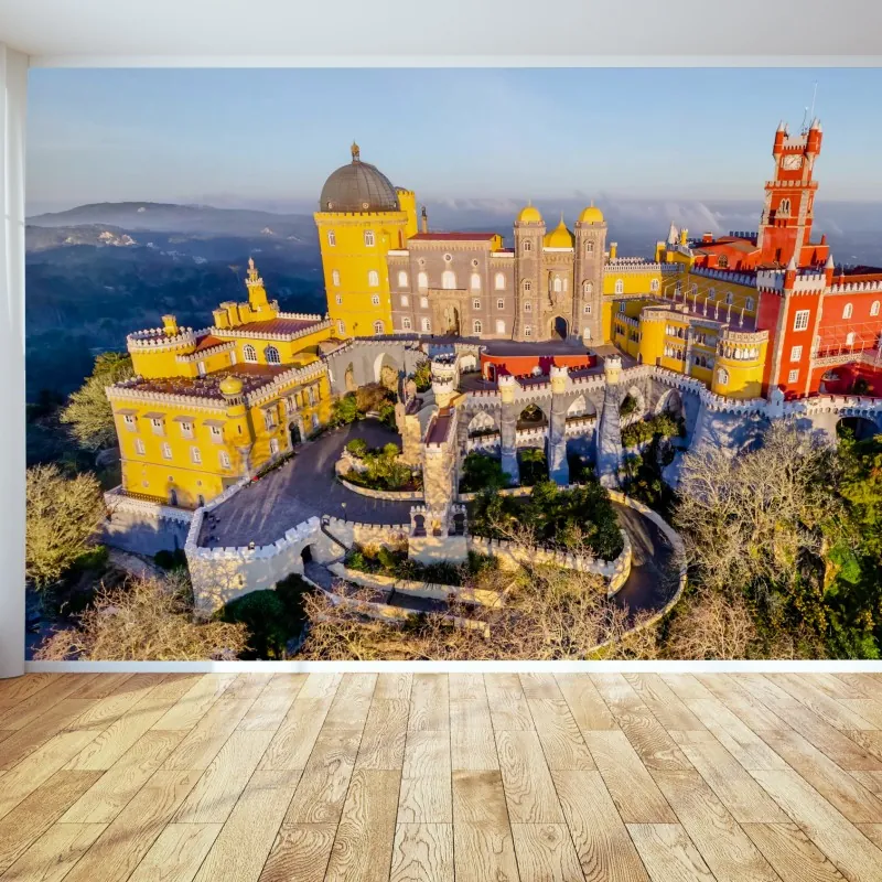 Wall mural colorful Pena Palace aerial view, Sintra