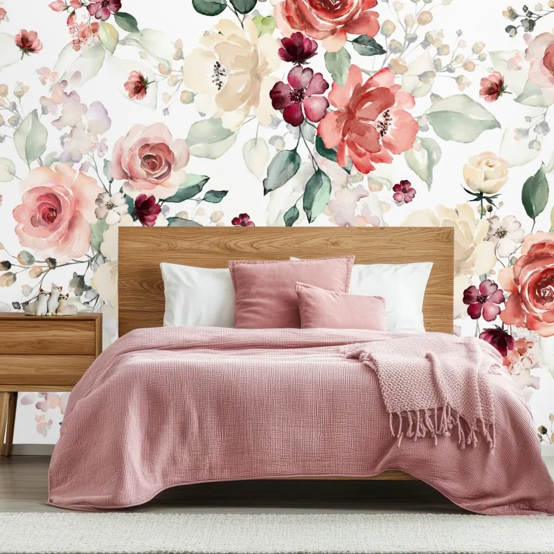 Wall mural delicate watercolor rose floral pattern