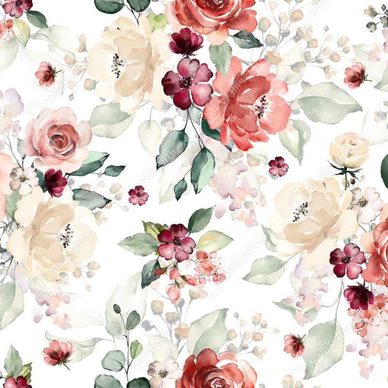 Fototapeta delikatny akwarelowy wzór róż – Wallissimo® Fototapeta delikatny akwarelowy wzór róż – Wallissimo®