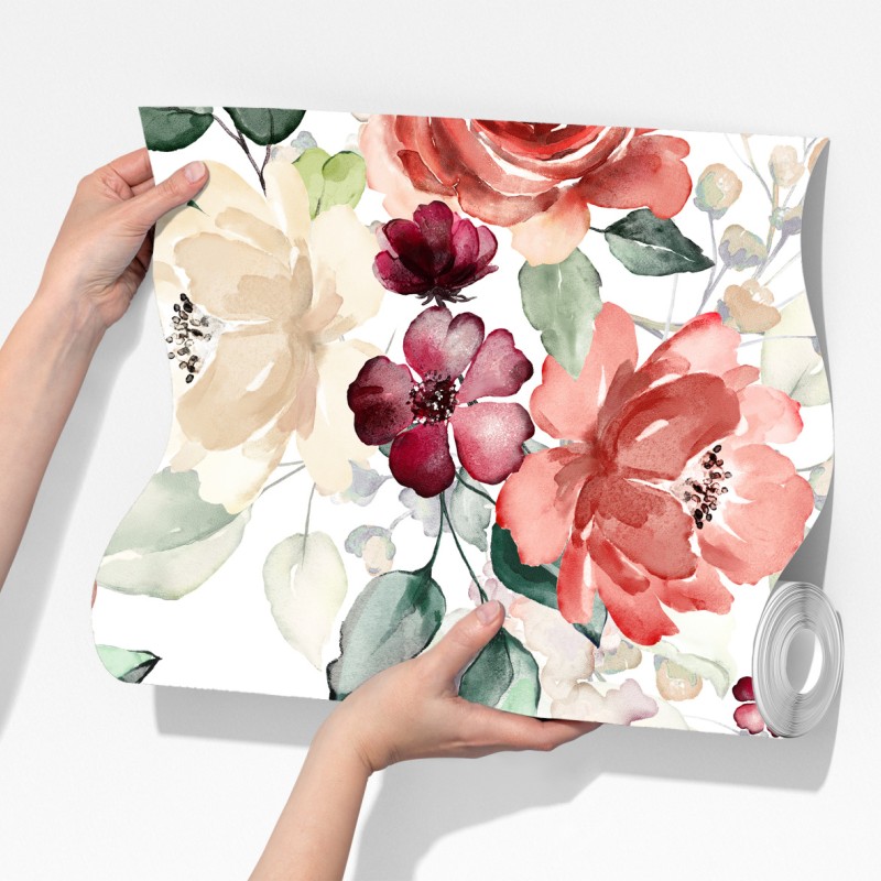 Fototapeta delikatny akwarelowy wzór róż – Wallissimo® Fototapeta delikatny akwarelowy wzór róż – Wallissimo®