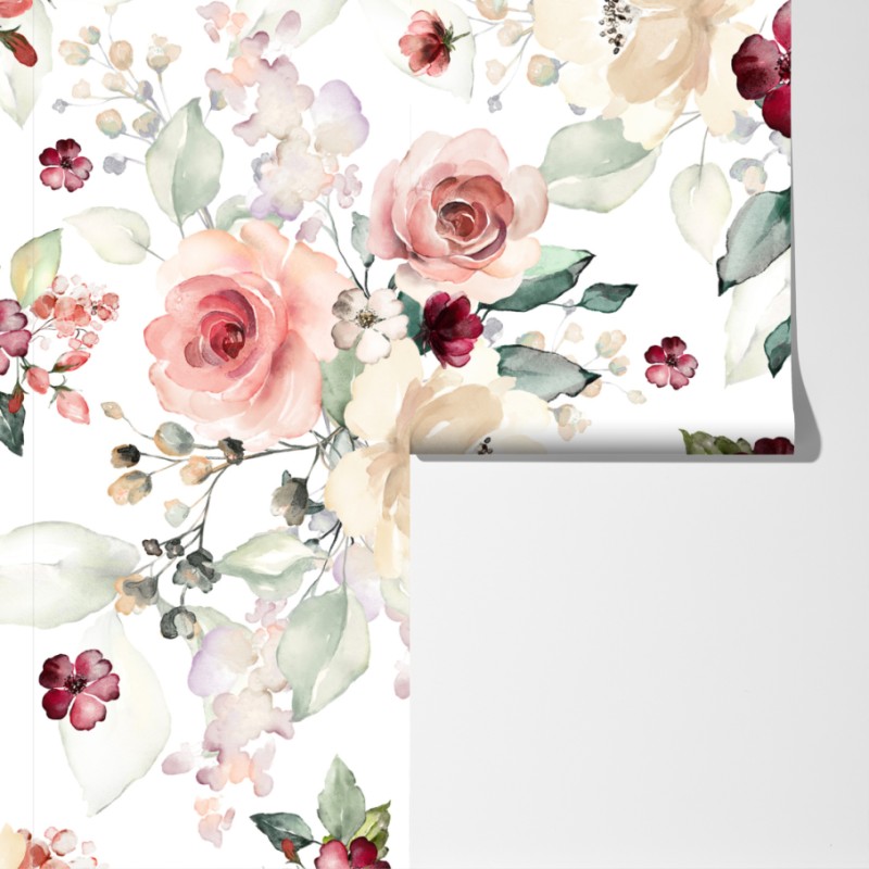 Fototapeta delikatny akwarelowy wzór róż – Wallissimo® Fototapeta delikatny akwarelowy wzór róż – Wallissimo®