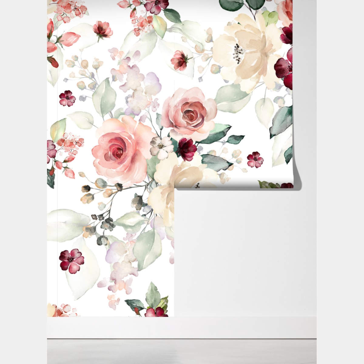 Fototapeta delikatny akwarelowy wzór róż – Wallissimo® Fototapeta delikatny akwarelowy wzór róż – Wallissimo®