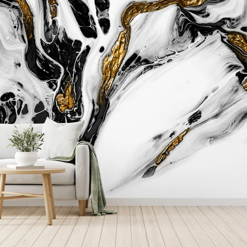 Fototapeta czarno-biała abstrakcja ze złotymi żyłami – Wallissimo® Fototapeta czarno-biała abstrakcja ze złotymi żyłami – Wallissimo®