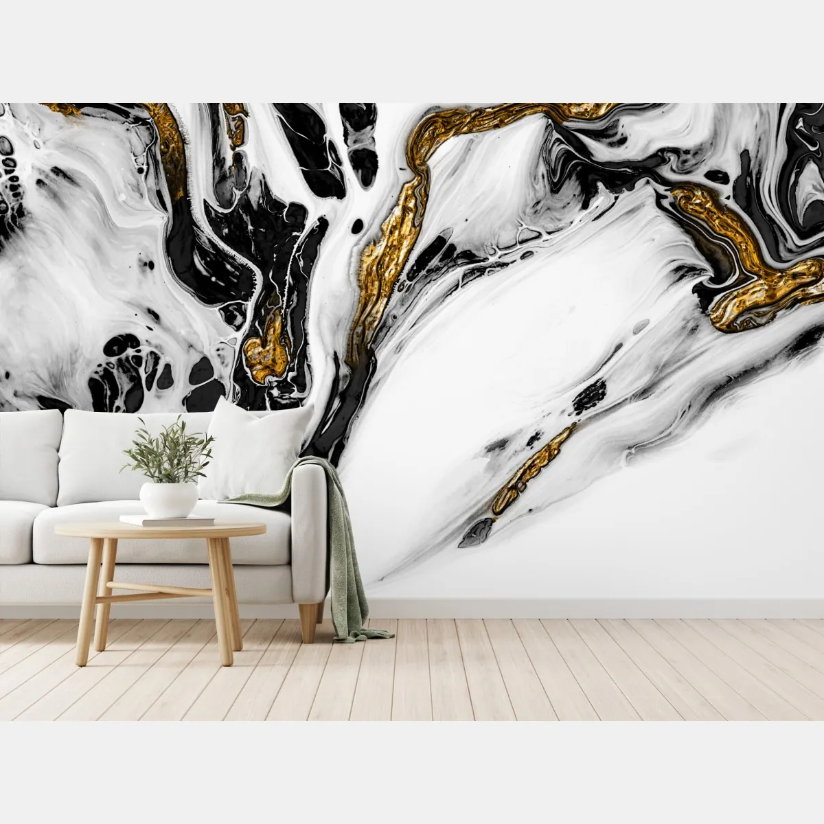 Fototapeta czarno-biała abstrakcja ze złotymi żyłami – Wallissimo® Fototapeta czarno-biała abstrakcja ze złotymi żyłami – Wallissimo®