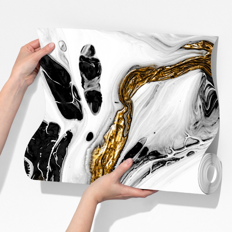 Fototapeta czarno-biała abstrakcja ze złotymi żyłami – Wallissimo® Fototapeta czarno-biała abstrakcja ze złotymi żyłami – Wallissimo®