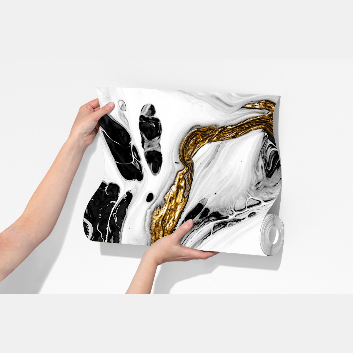 Fototapeta czarno-biała abstrakcja ze złotymi żyłami – Wallissimo® Fototapeta czarno-biała abstrakcja ze złotymi żyłami – Wallissimo®