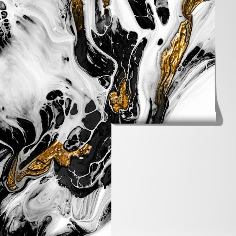 Fototapeta czarno-biała abstrakcja ze złotymi żyłami – Wallissimo® Fototapeta czarno-biała abstrakcja ze złotymi żyłami – Wallissimo®