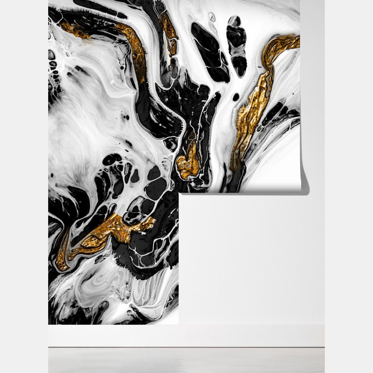 Fototapeta czarno-biała abstrakcja ze złotymi żyłami – Wallissimo® Fototapeta czarno-biała abstrakcja ze złotymi żyłami – Wallissimo®