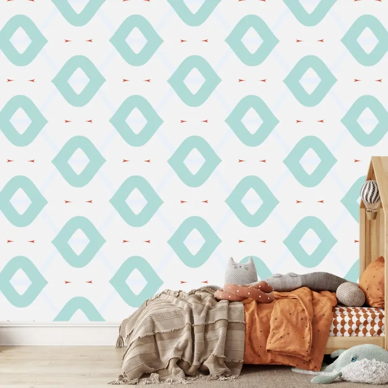 Wall mural turquoise geometric diamond pattern