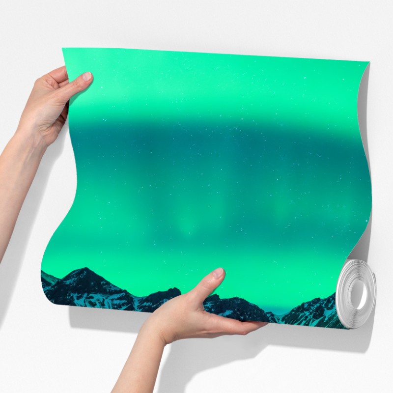 Fototapeta zorza nad Vestrahornem, Stokksnes – Wallissimo® Fototapeta zorza nad Vestrahornem, Stokksnes – Wallissimo®