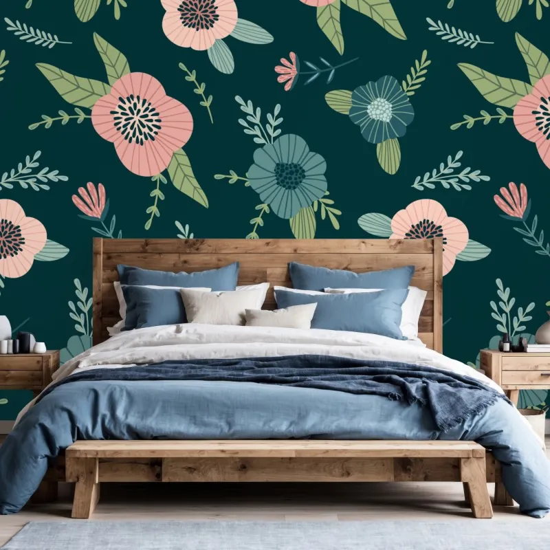 Fototapeta pastelowy botaniczny wzór kwiatowy – Wallissimo® Fototapeta pastelowy botaniczny wzór kwiatowy – Wallissimo®