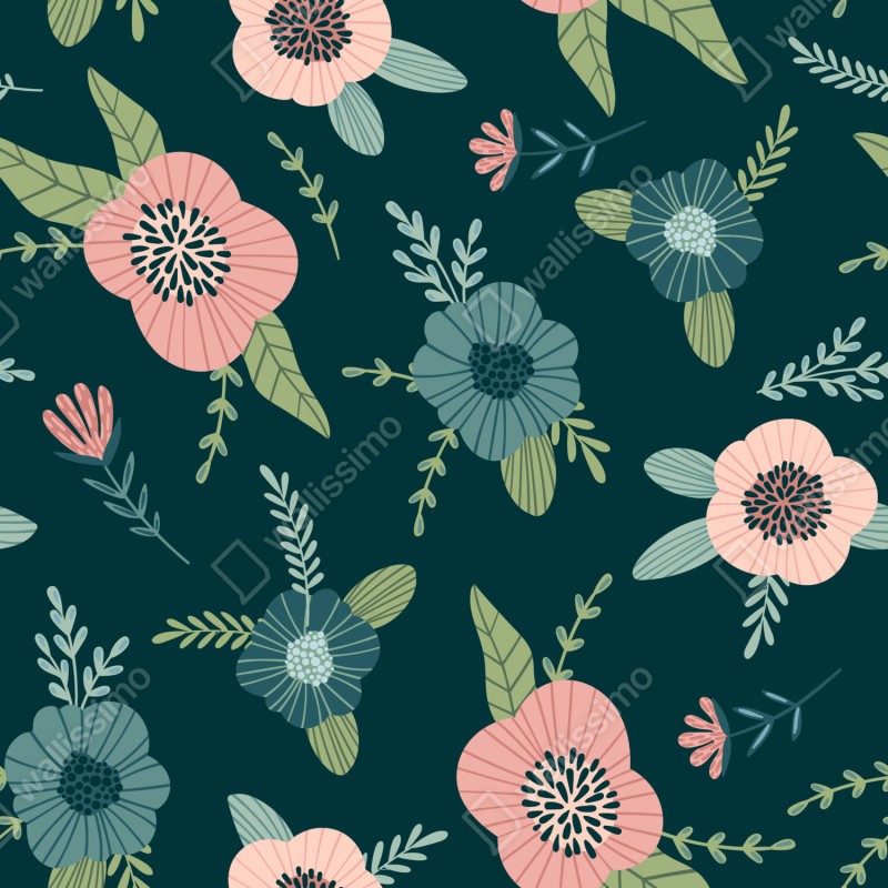 Fototapeta pastelowy botaniczny wzór kwiatowy – Wallissimo® Fototapeta pastelowy botaniczny wzór kwiatowy – Wallissimo®