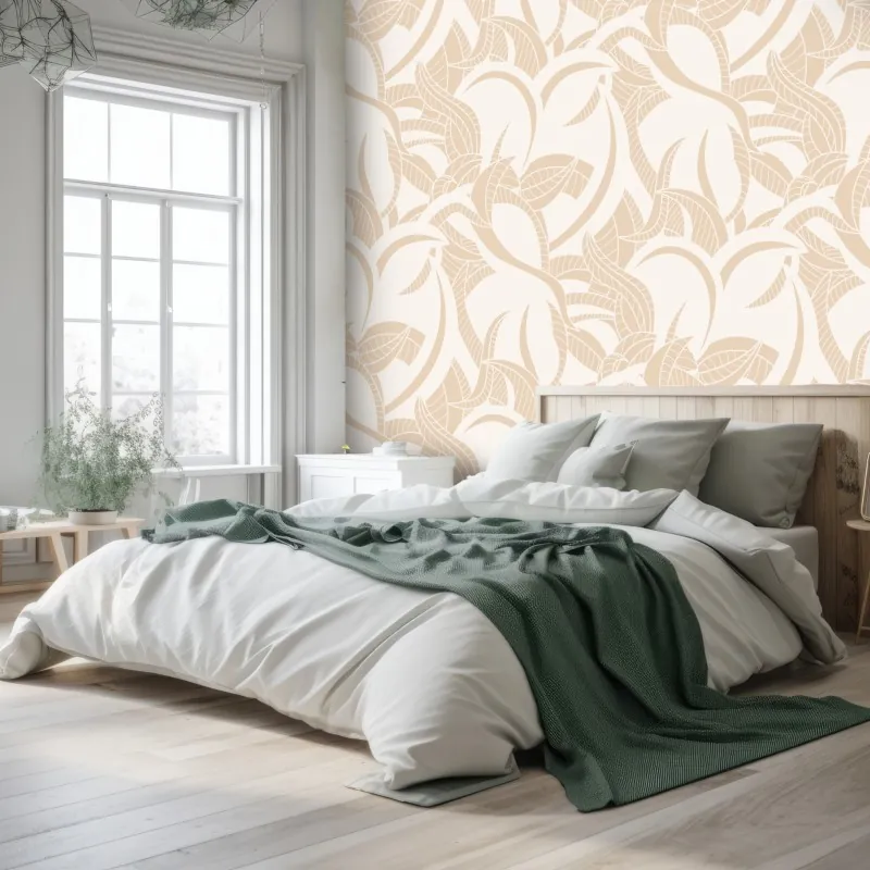 Wall mural beige botanical leaf pattern