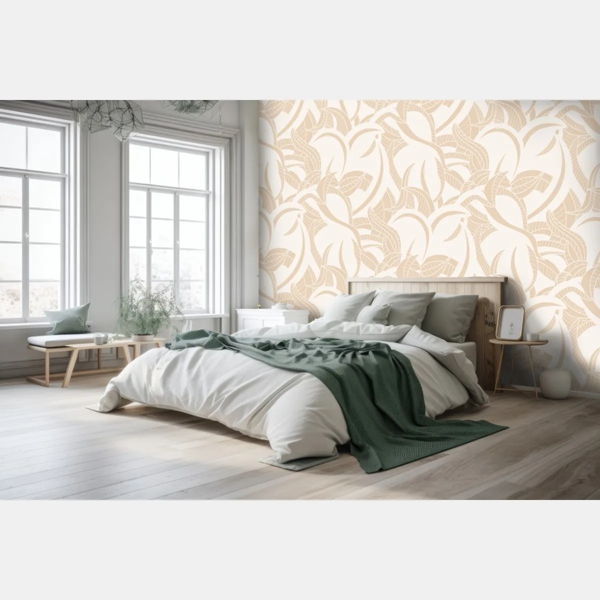 Fototapeta beżowy liściasty wzór botaniczny – Wallissimo® Fototapeta beżowy liściasty wzór botaniczny – Wallissimo®