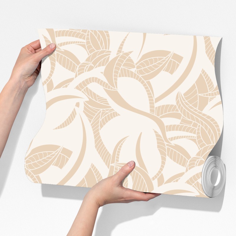 Fototapeta beżowy liściasty wzór botaniczny – Wallissimo® Fototapeta beżowy liściasty wzór botaniczny – Wallissimo®