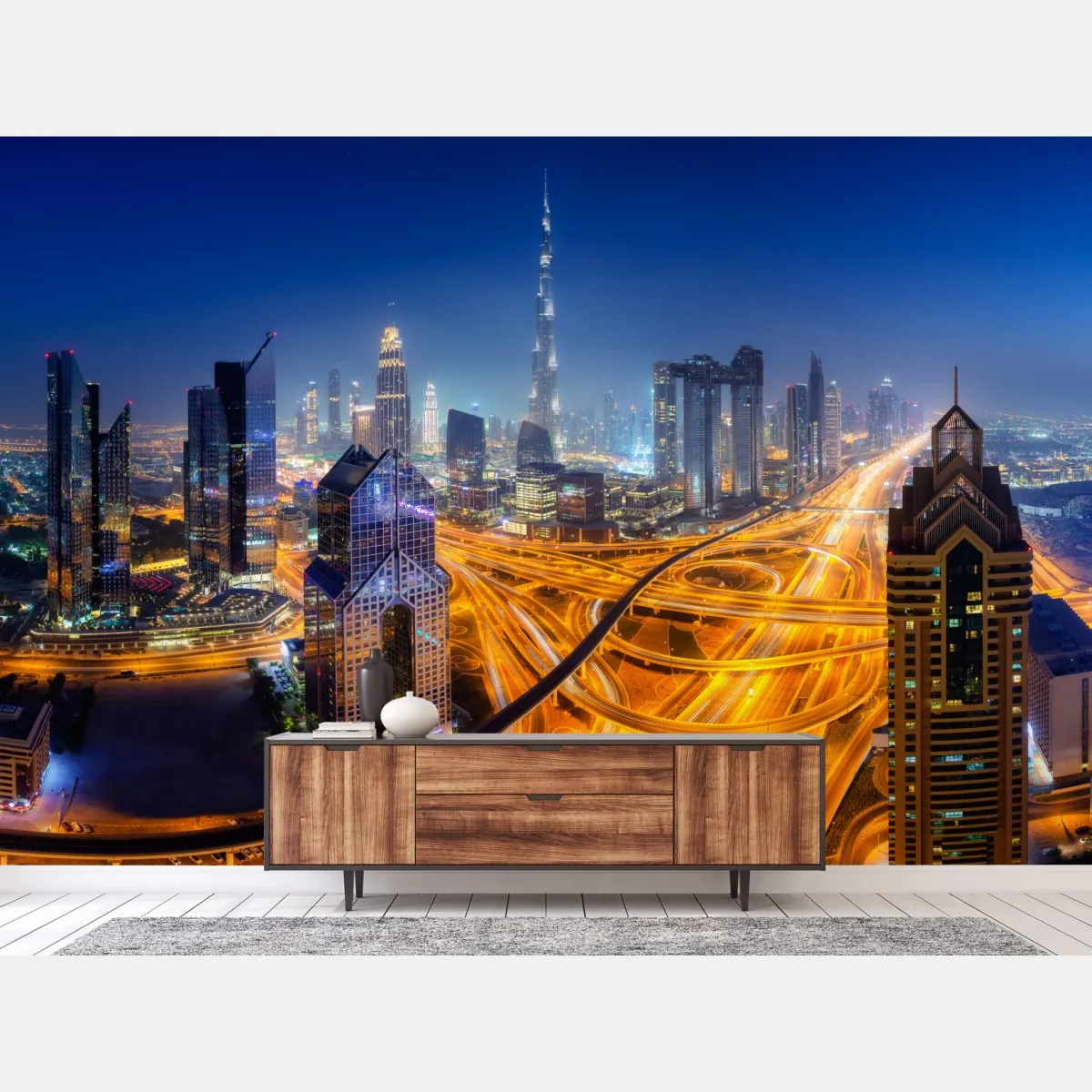 Fototapeta panorama nocnego Dubaju – Wallissimo® Fototapeta panorama nocnego Dubaju – Wallissimo®