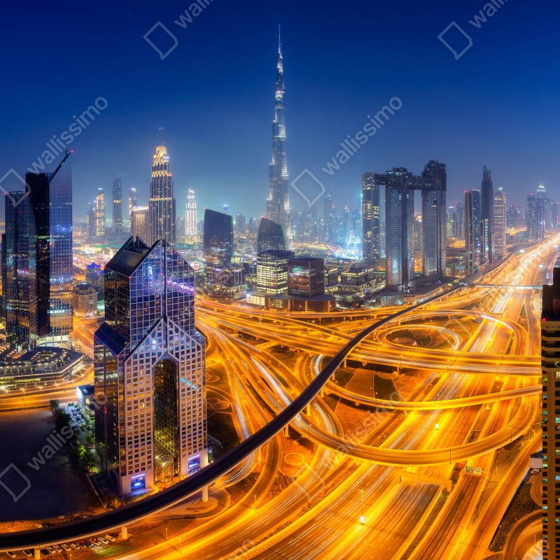 Fototapeta panorama nocnego Dubaju – Wallissimo® Fototapeta panorama nocnego Dubaju – Wallissimo®