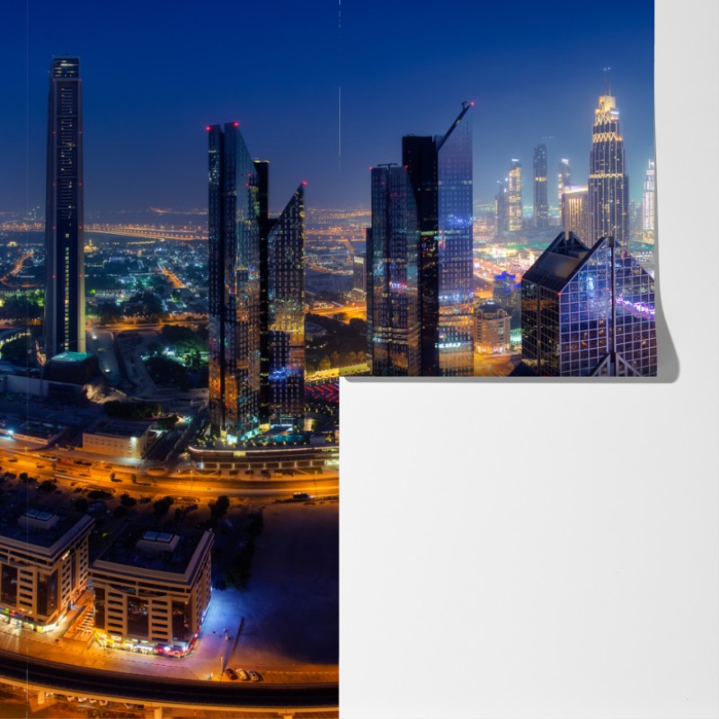Fototapeta panorama nocnego Dubaju – Wallissimo® Fototapeta panorama nocnego Dubaju – Wallissimo®