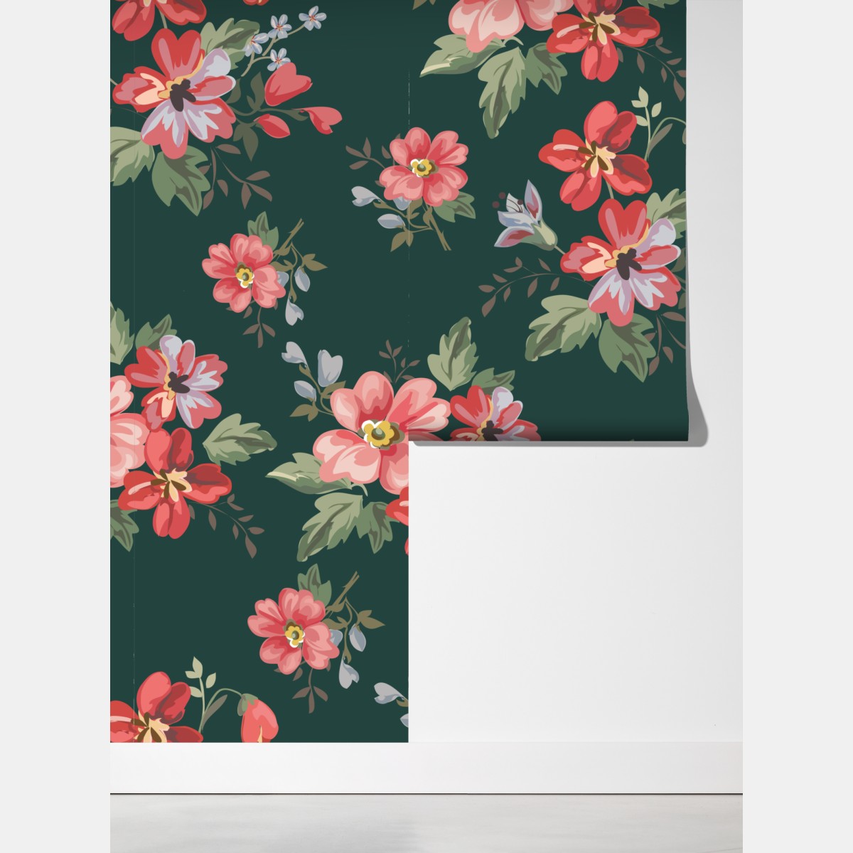 Fototapeta vintage różowy wzór kwiatowy na głębokiej zieleni – Wallissimo® Fototapeta vintage różowy wzór kwiatowy na głębokiej zieleni – Wallissimo®