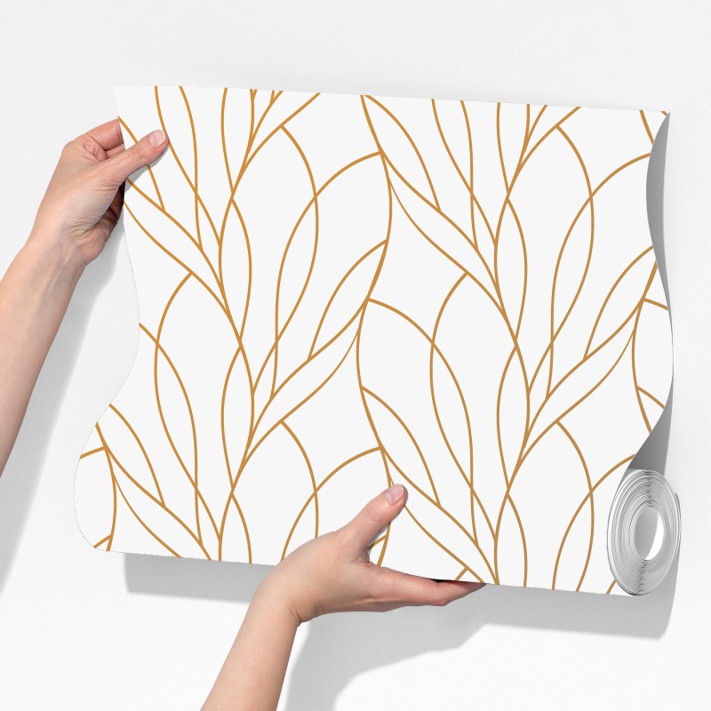 Fototapeta złoty wzór liści na białym tle – Wallissimo® Fototapeta złoty wzór liści na białym tle – Wallissimo®