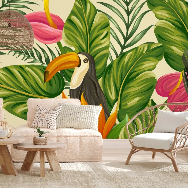 Wall mural tropical toucan botanical pattern