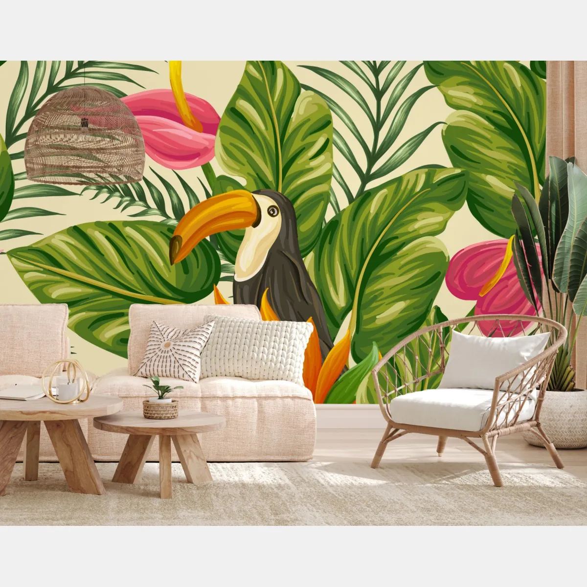 Fototapeta tropikalny wzór botaniczny z tukanem – Wallissimo® Fototapeta tropikalny wzór botaniczny z tukanem – Wallissimo®