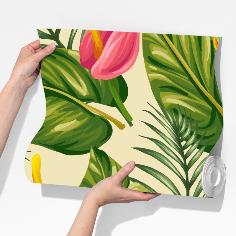 Fototapeta tropikalny wzór botaniczny z tukanem – Wallissimo® Fototapeta tropikalny wzór botaniczny z tukanem – Wallissimo®