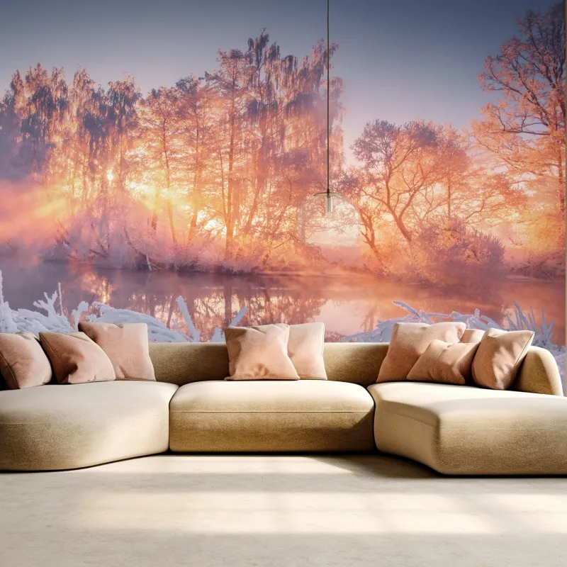 Wall mural winter sunrise over frozen river