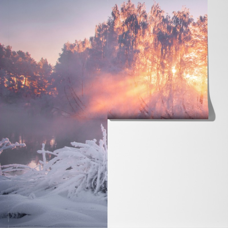 Fototapeta zimowy wschód słońca nad zamarzniętą rzeką – Wallissimo® Fototapeta zimowy wschód słońca nad zamarzniętą rzeką – Wallissimo®