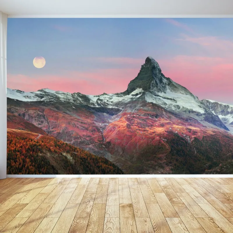 Wall mural autumn panorama of the Matterhorn at sunset