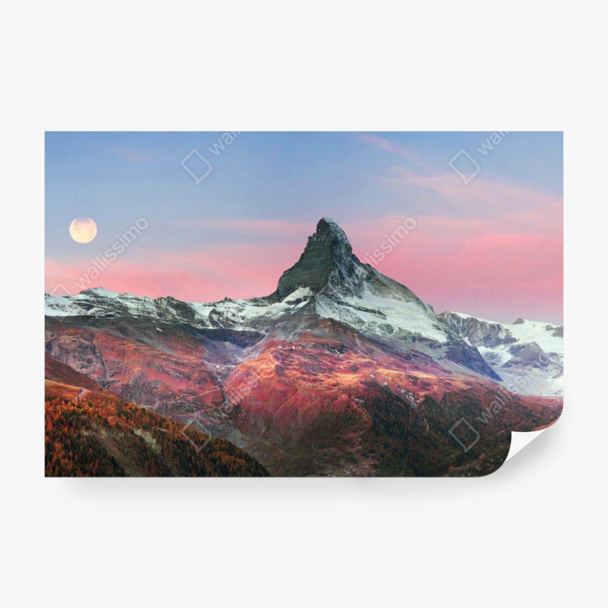 Fototapeta jesienna panorama Matterhornu przy zachodzie słońca – Wallissimo® Fototapeta jesienna panorama Matterhornu przy zachodzie słońca – Wallissimo®