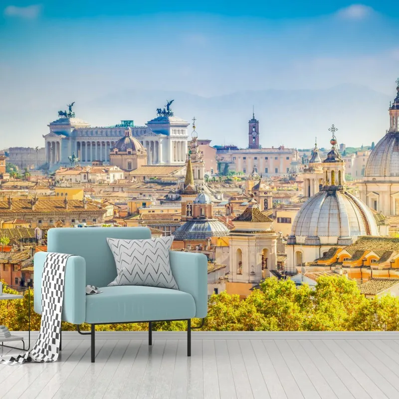 Wall mural sunlit Rome skyline with domes