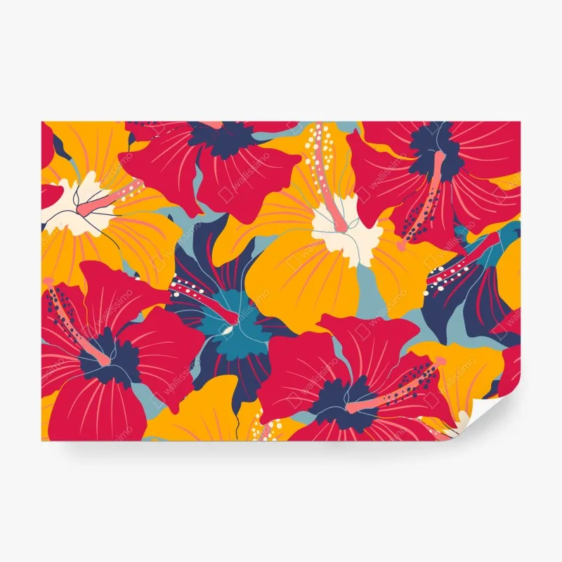 Wall mural vibrant hibiscus floral pattern