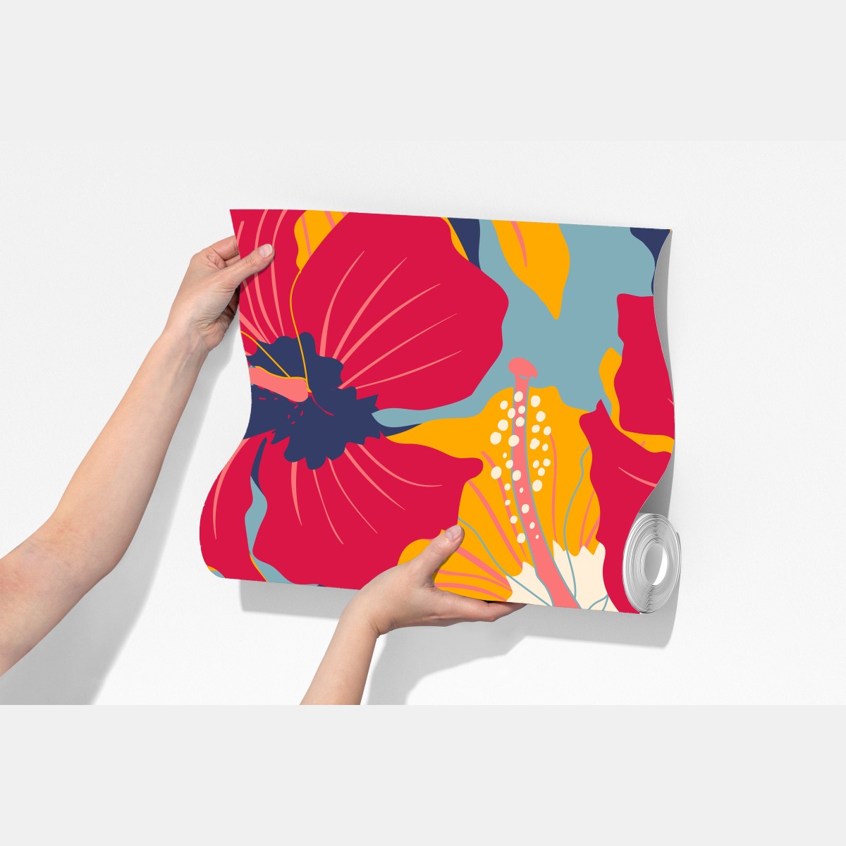 Fototapeta żywy wzór hibiskusa w stylu retro – Wallissimo® Fototapeta żywy wzór hibiskusa w stylu retro – Wallissimo®