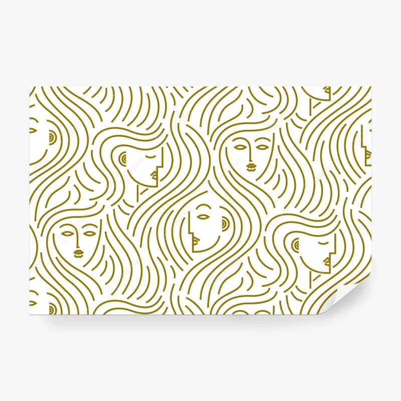 Wall mural golden flowing faces seamless pattern