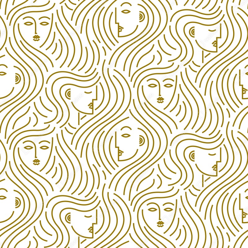 Fototapeta złote fale i abstrakcyjne twarze bezszwowy wzór – Wallissimo® Fototapeta złote fale i abstrakcyjne twarze bezszwowy wzór – Wallissimo®
