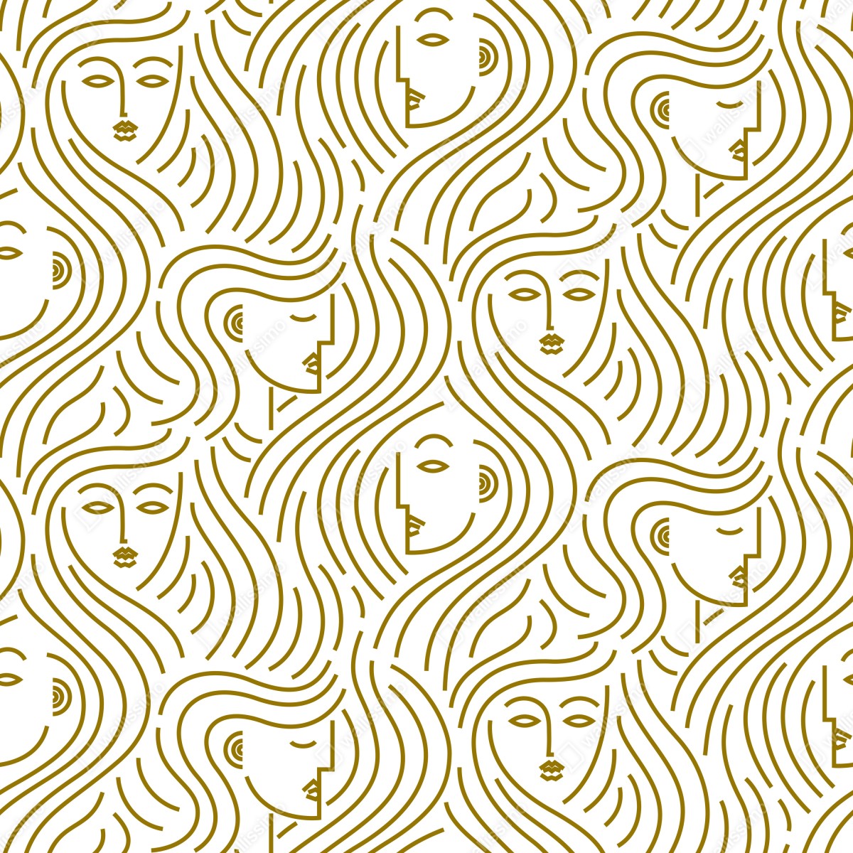 Fototapeta złote fale i abstrakcyjne twarze bezszwowy wzór – Wallissimo® Fototapeta złote fale i abstrakcyjne twarze bezszwowy wzór – Wallissimo®