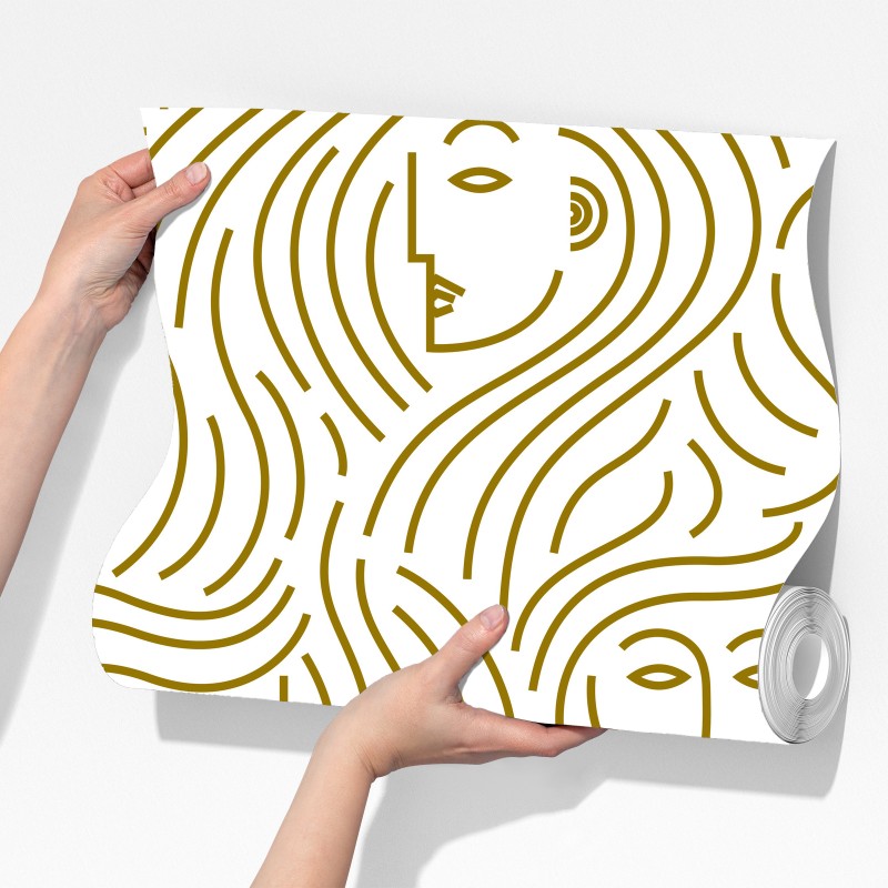 Fototapeta złote fale i abstrakcyjne twarze bezszwowy wzór – Wallissimo® Fototapeta złote fale i abstrakcyjne twarze bezszwowy wzór – Wallissimo®