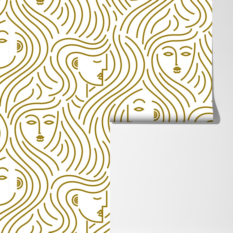 Fototapeta złote fale i abstrakcyjne twarze bezszwowy wzór – Wallissimo® Fototapeta złote fale i abstrakcyjne twarze bezszwowy wzór – Wallissimo®