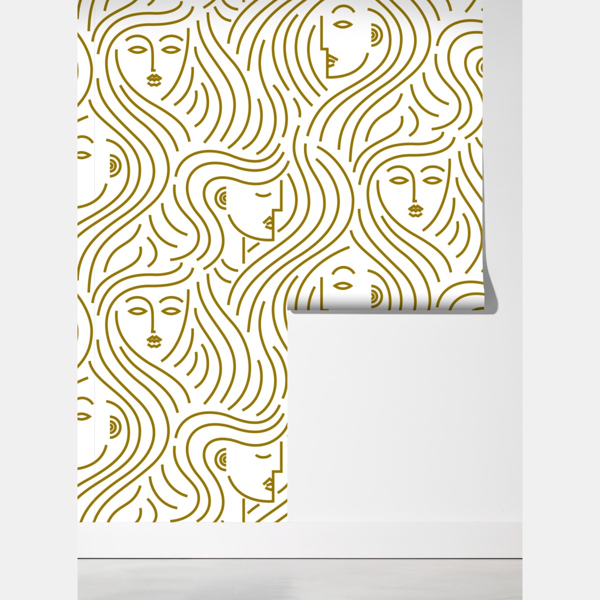 Fototapeta złote fale i abstrakcyjne twarze bezszwowy wzór – Wallissimo® Fototapeta złote fale i abstrakcyjne twarze bezszwowy wzór – Wallissimo®