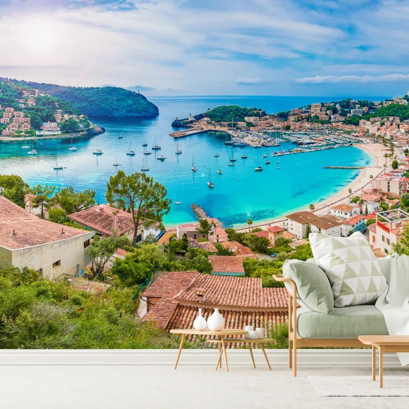Wall mural sunlit panorama of Port de Soller