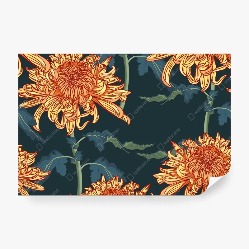 Wall mural golden chrysanthemum botanical print