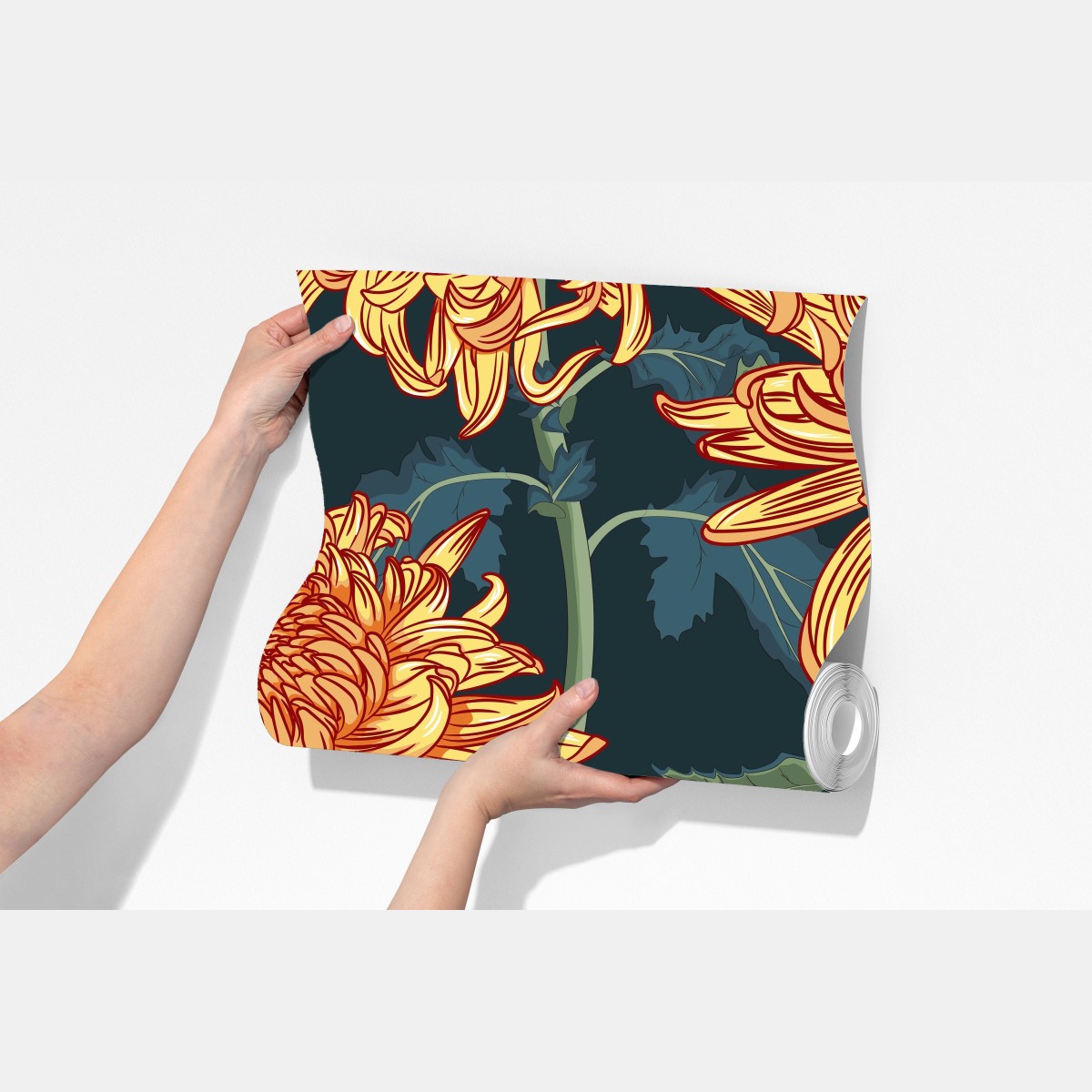 Fototapeta złota chryzantema botaniczny wzór – Wallissimo® Fototapeta złota chryzantema botaniczny wzór – Wallissimo®