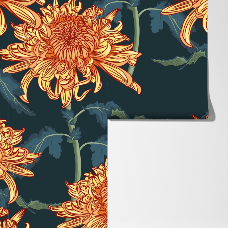 Fototapeta złota chryzantema botaniczny wzór – Wallissimo® Fototapeta złota chryzantema botaniczny wzór – Wallissimo®