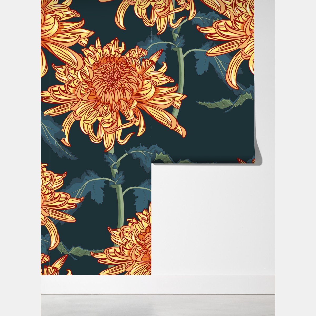 Fototapeta złota chryzantema botaniczny wzór – Wallissimo® Fototapeta złota chryzantema botaniczny wzór – Wallissimo®