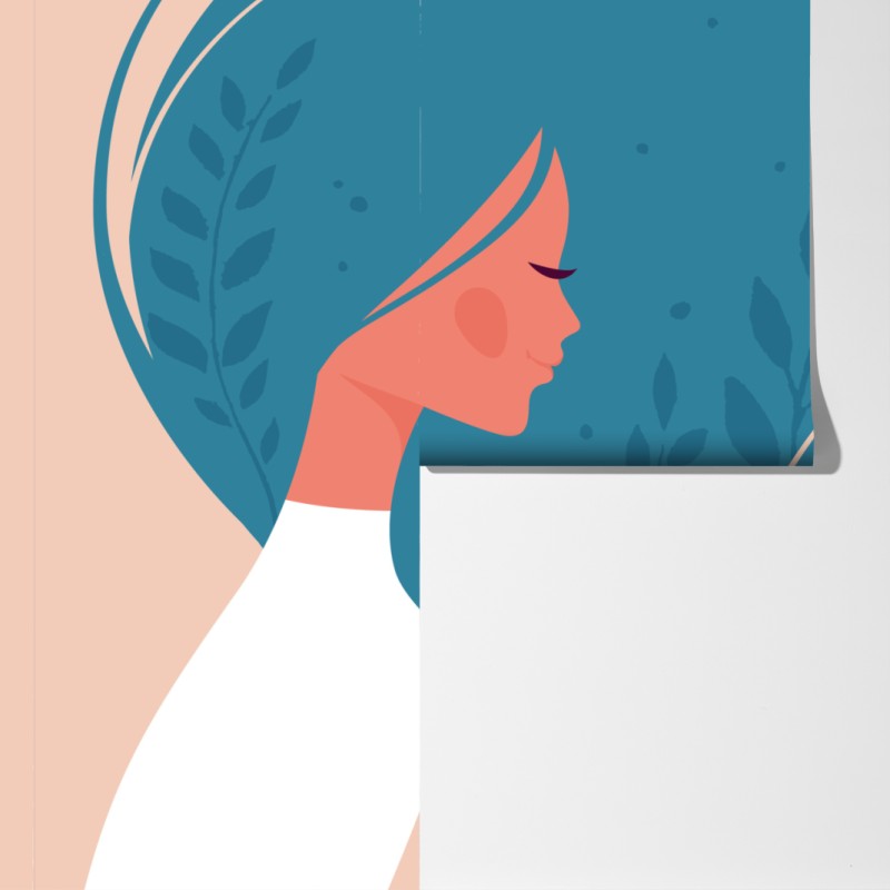 Fototapeta spokojny kwiatowy profil z falującymi włosami – Wallissimo® Fototapeta spokojny kwiatowy profil z falującymi włosami – Wallissimo®