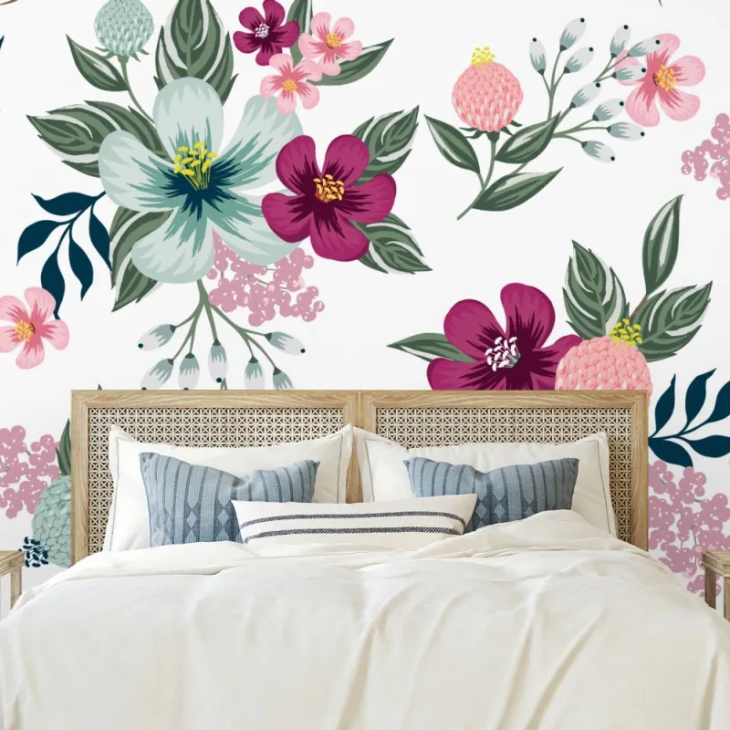 Wall mural pastel floral bloom pattern